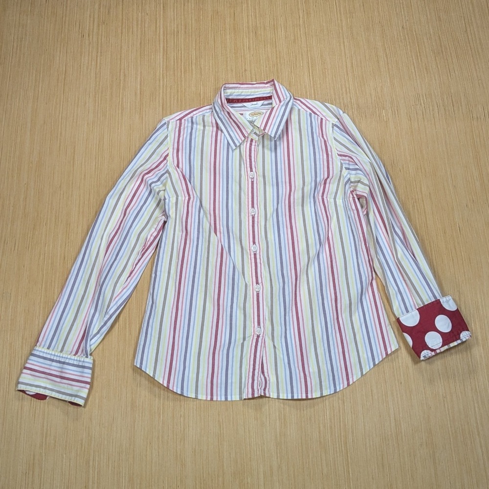 Talbots Petites Shirt Striped Stretch Button Down Polka Dot Rainbow Womens Small